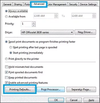 HP Printer settings